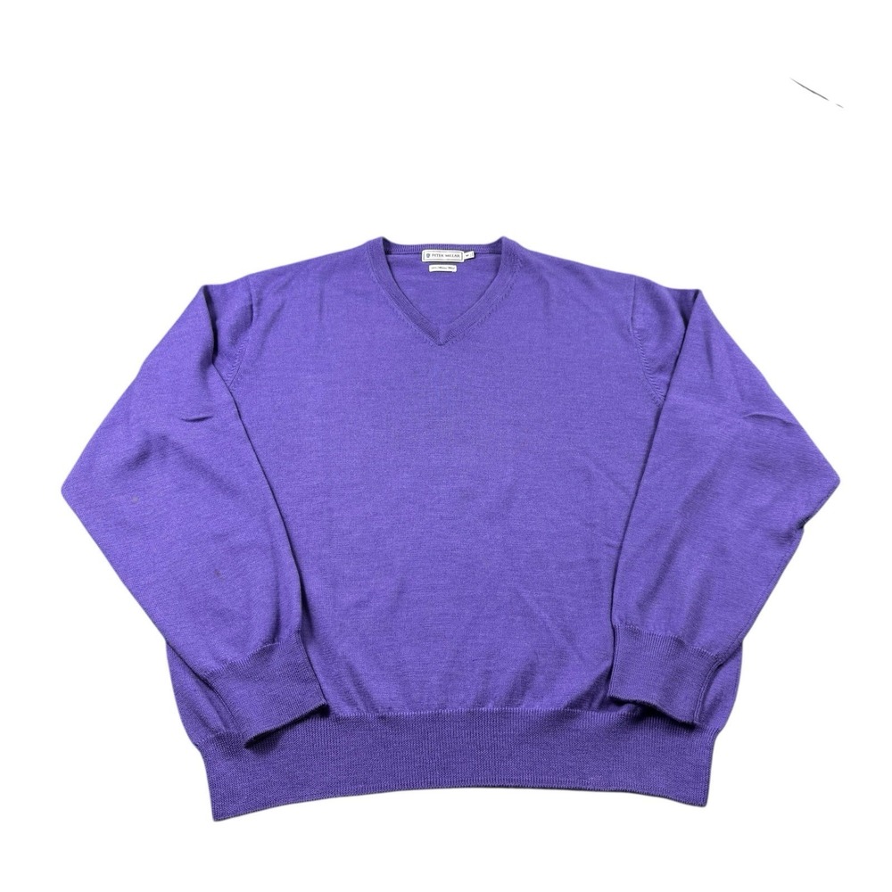 Peter Millar Purple Pure‎ Merino Wool V Neck Men's L/S Sweater Size Medium